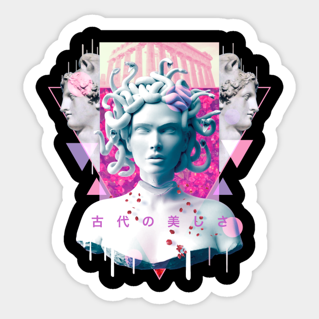 Vaporwave Medusa Statue Aesthetic Retro Japanese Otaku Art Vaporwave Medusa Sticker Teepublic 0635